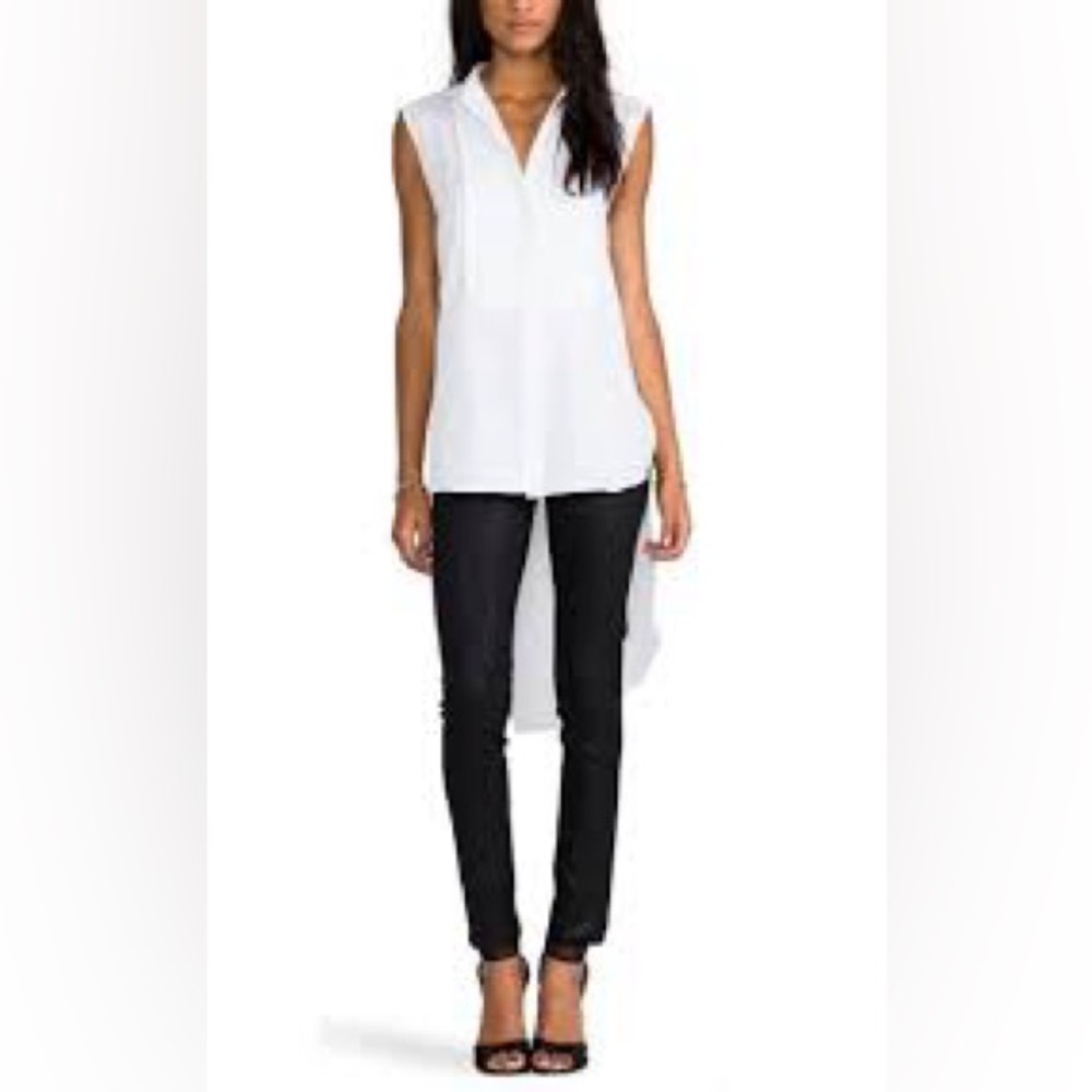 BCBGMAXAZRIA Womens Callista Sleeveless High Low Blouse in White Size XS